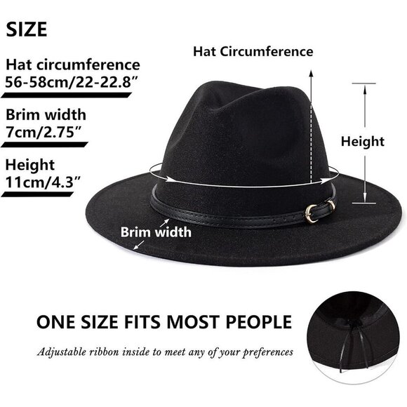 ? Lisianthus Classic Felt Fedora Women Black Wide Brim Fashion Belt Buckle Hats